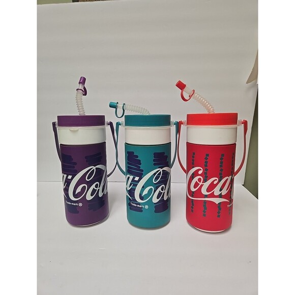 NEW Vintage Set Of 3 Foam Covered Coca-Cola BIG Drink Bottle Plastic 80s 90s - Picture 1 of 9